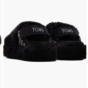 Toms Black Faux Fur‎ Sofia Elastic Strap Open Toe Slipper